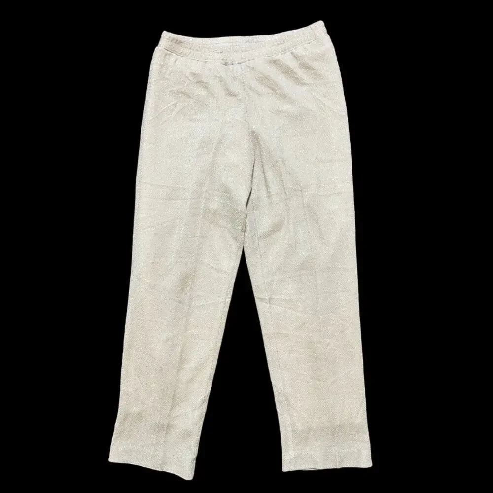 VTG R&M RICHARDS Cream Metallic Silver Pull On Formal Pants SZ M
